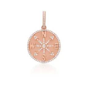 14KT Rose Gold Diamond Compass Medallion Charm with Diamond Clip on Bail