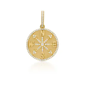 14KT Yellow Gold Diamond Compass Medallion Charm with Diamond Clip on Bail