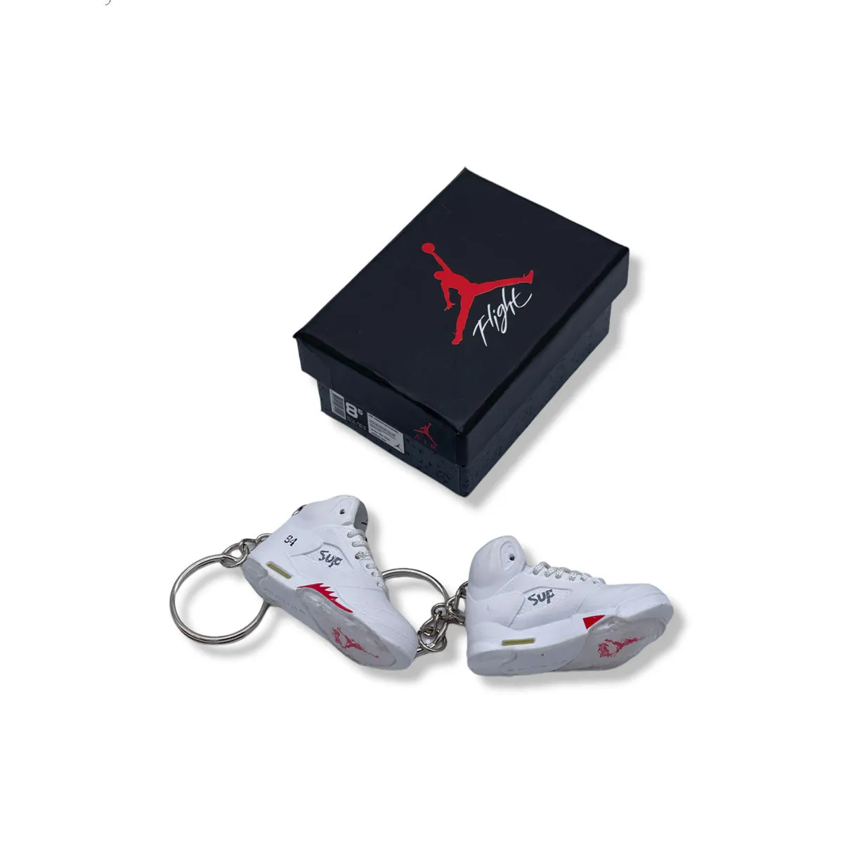 3D Sneaker Keychain- Air Jordan 5 White Supreme Pair