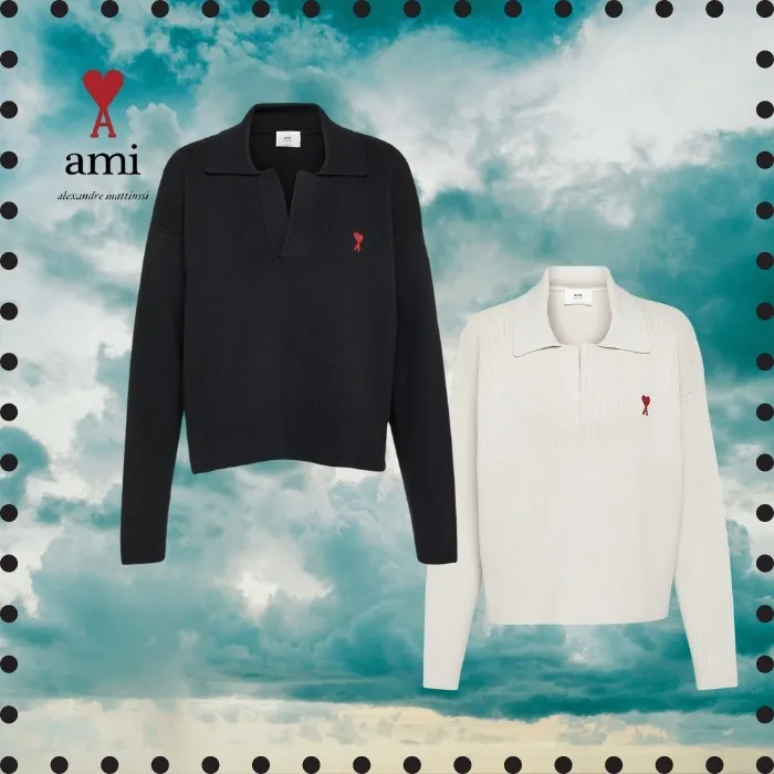 AMI PARIS  |Casual Style Wool Long Sleeves Plain Cotton Office Style