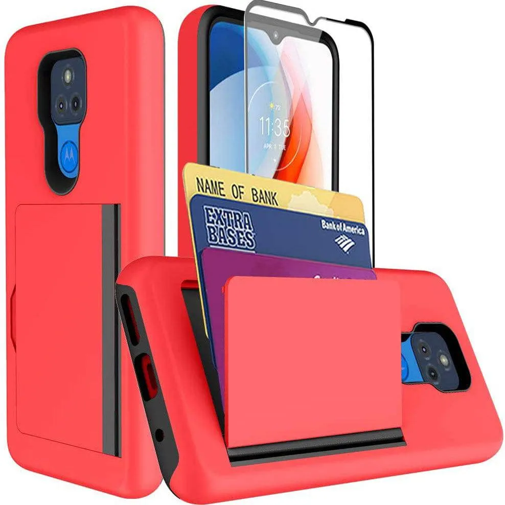 Armor Protective Card Holder Case for Moto G Play 2021 With Screen Protector