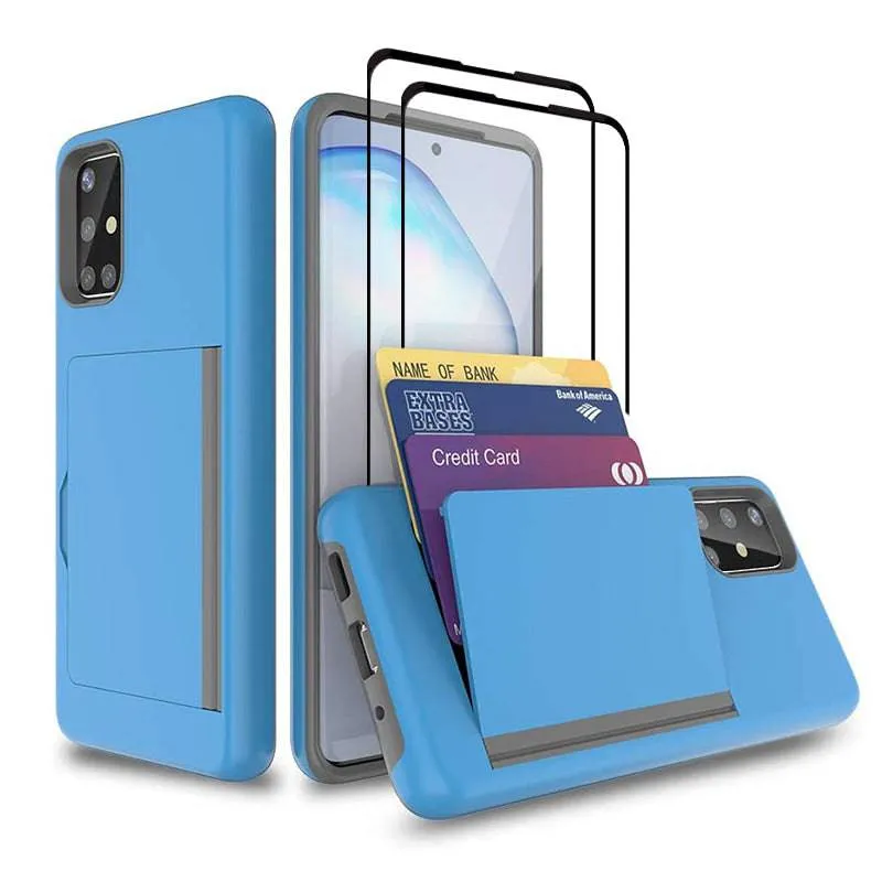 Armor Protective Card Holder Case for Samsung A Series With 2-Pack Screen Protectors