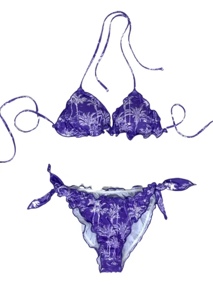 BIKINI A TRIANGOLO VIOLA CON PALME