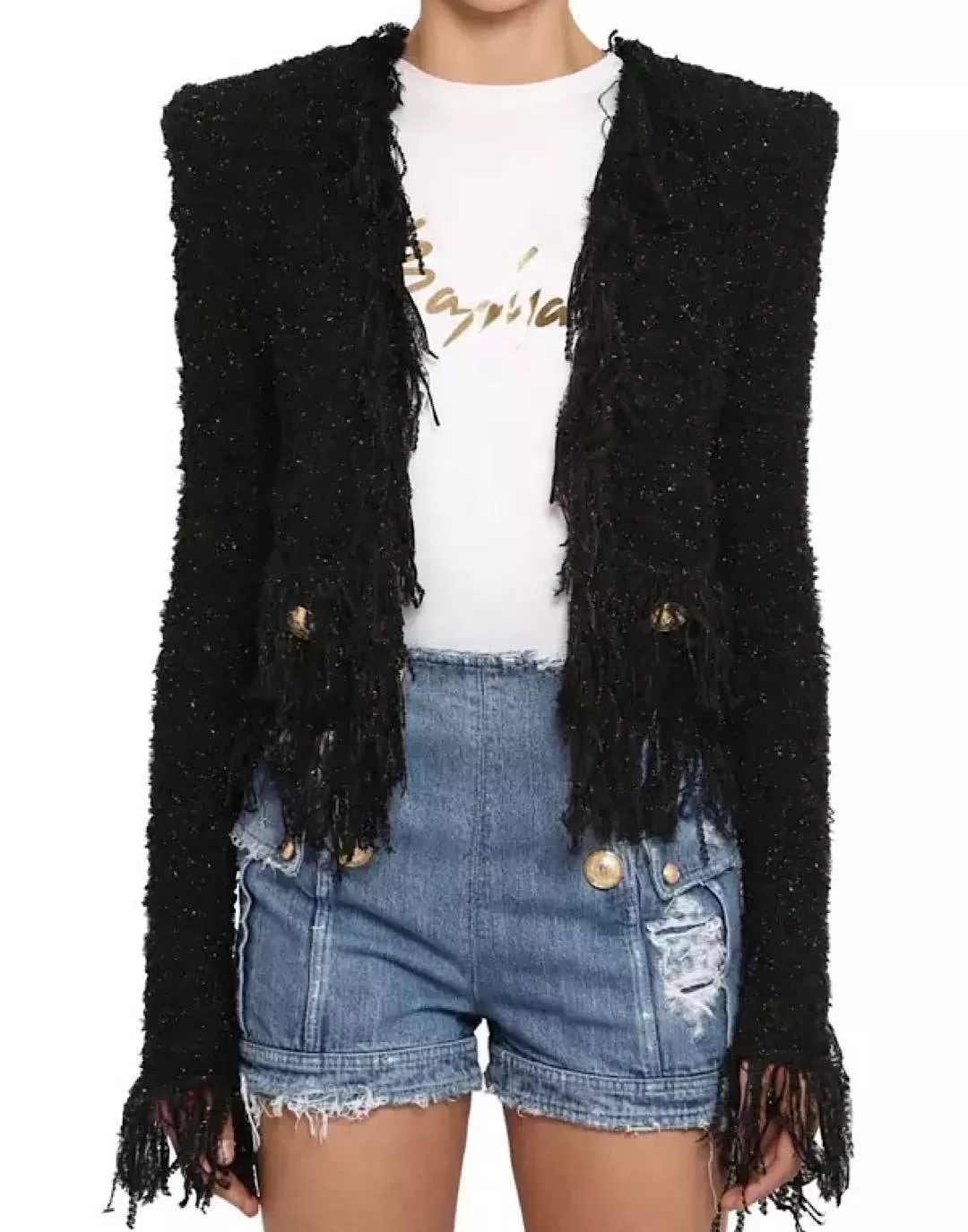 Black Bright Silky Fringed Jacket