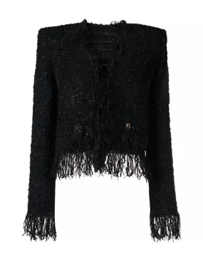 Black Bright Silky Fringed Jacket