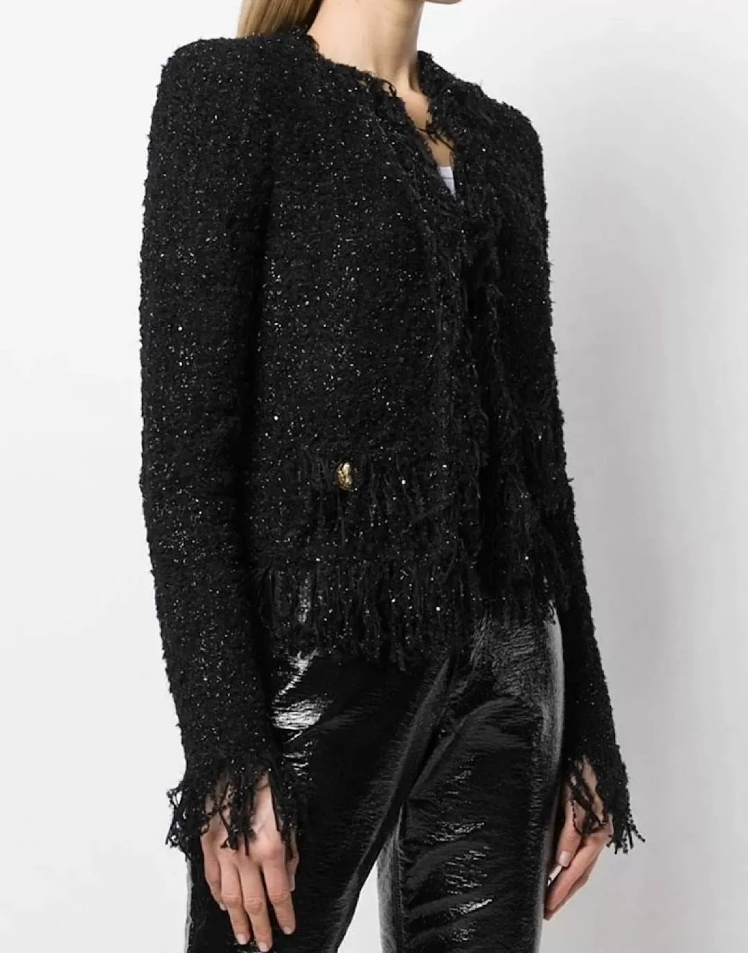 Black Bright Silky Fringed Jacket