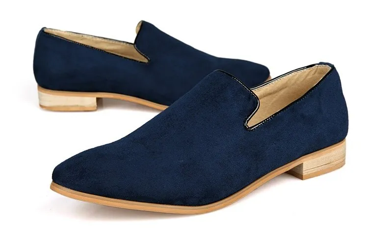 Blue Navy Suede Mens Oxfords Flats Loafers Dress Shoes