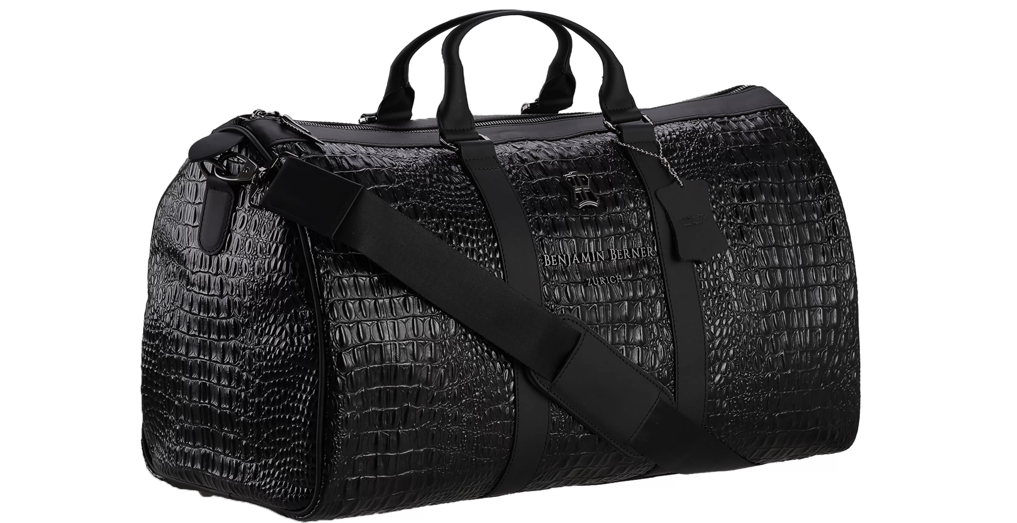 BNJ TRAVEL BAG BLACK ALLIGATOR EFFECT CALFSKIN