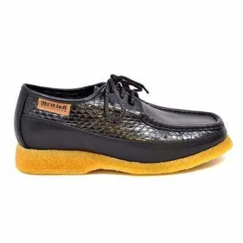 British Walkers Crown Men's Black Snake Leather Crepe Sole Oxfords