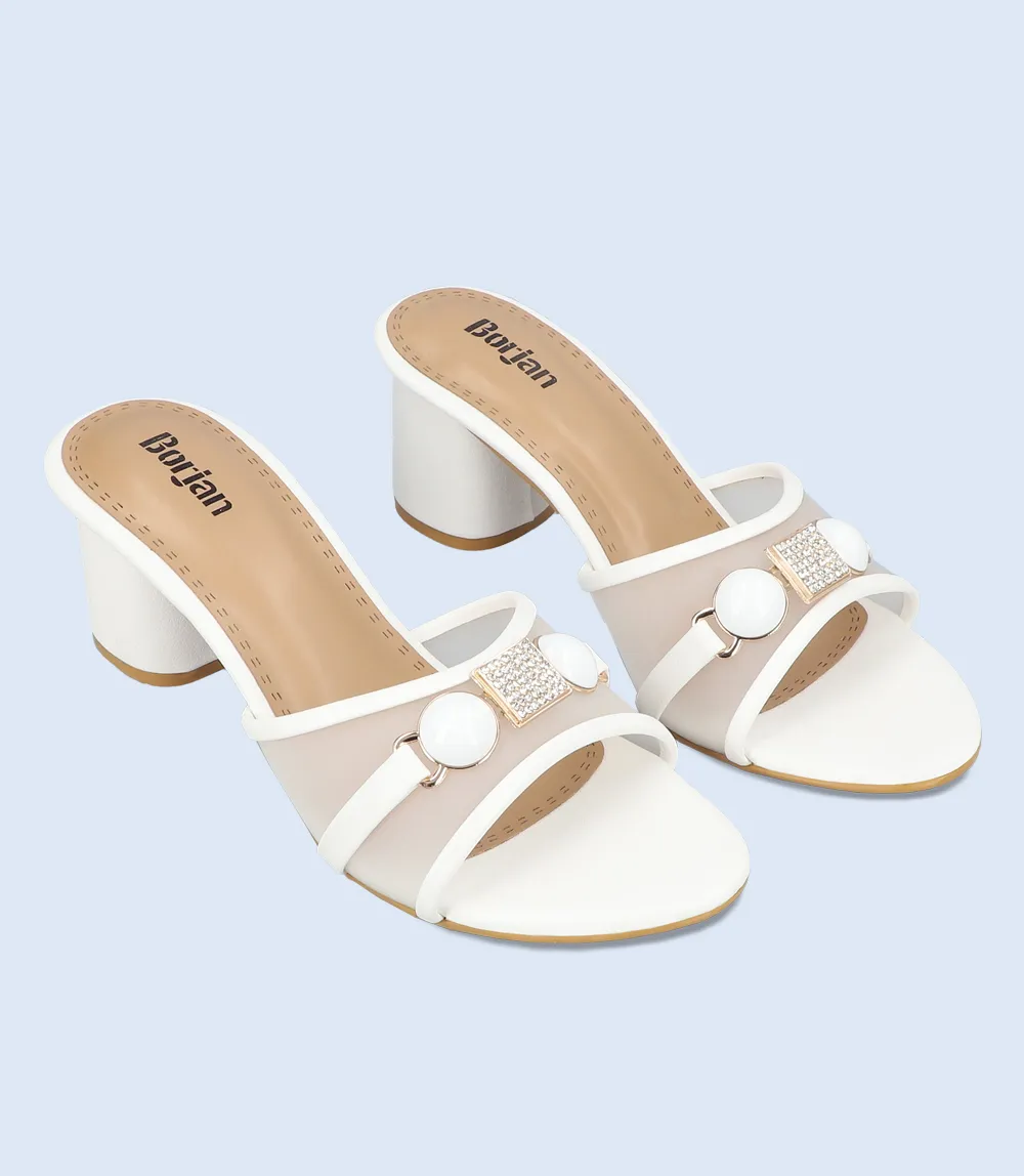 BW9352-WHITE-Women Slipper Heel