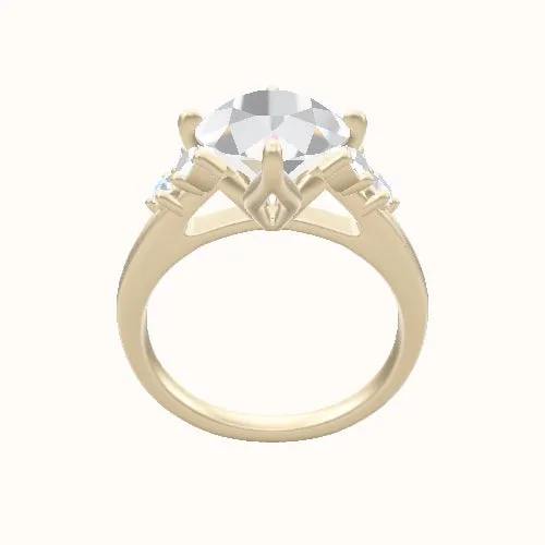 Cathedral Band with Marquise & Round Diamond Sidestones Engagement Ring With Petal Compass Prong Head