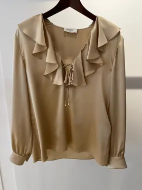 CELINE  |Casual Style Silk Long Sleeves Plain Medium Office Style