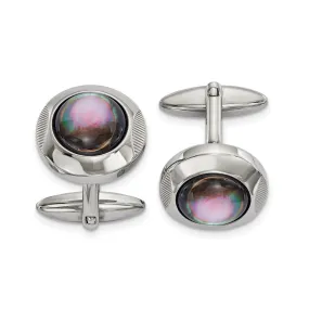 Chisel Stainless Steel Polished Black Mother of Pearl Circle Cufflinks