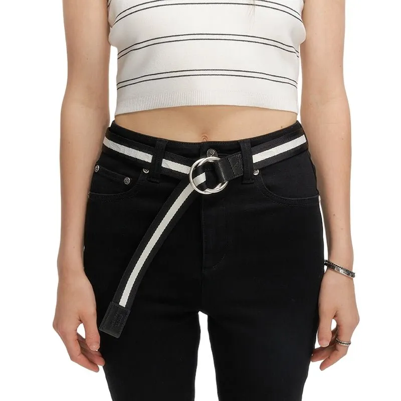 Compass Black Striped Buckle Belt-