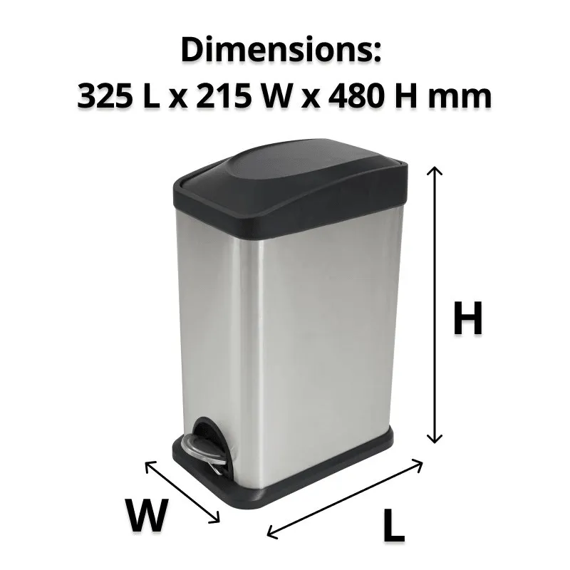 Compass Rectangular Pedal Bin Brushed Stainless Steel 15L