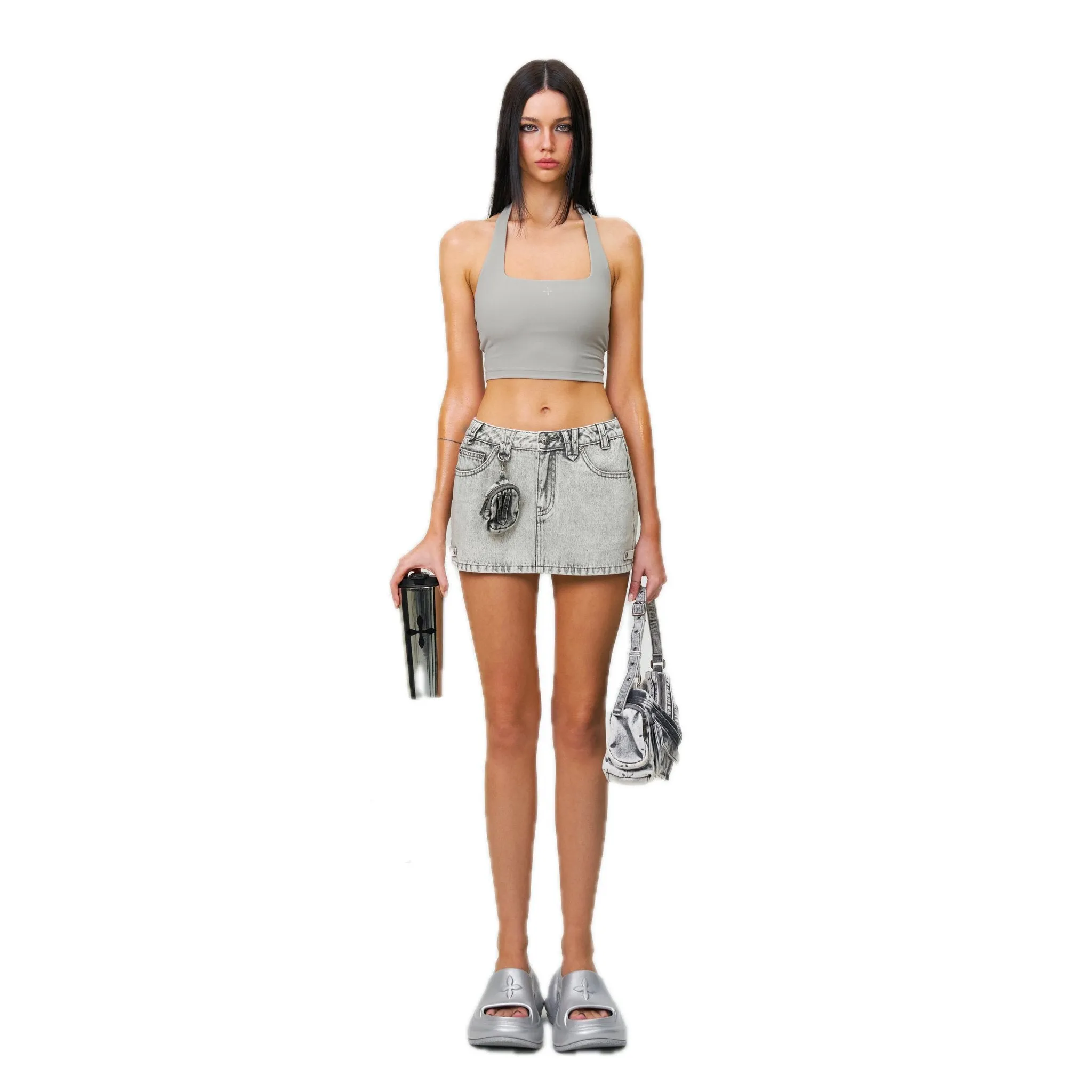 Compass Wild Tarpan Denim Mini Skirt Gray-