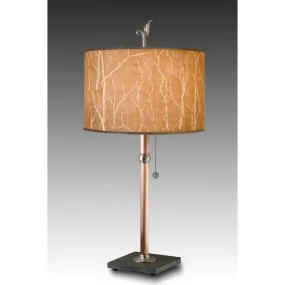 Copper Table Lamp with Large Drum Shade in Twigs