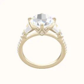 Diamond Band with Triple Tapered Baguettes & Round Sidestones Engagement Ring With Petal Compass Prong Head