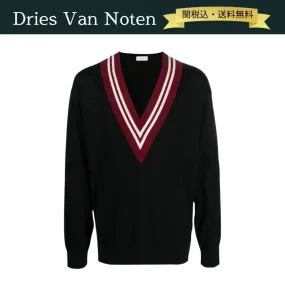 Dries Van Noten  |Stripes Casual Style Street Style V-Neck Long Sleeves Plain