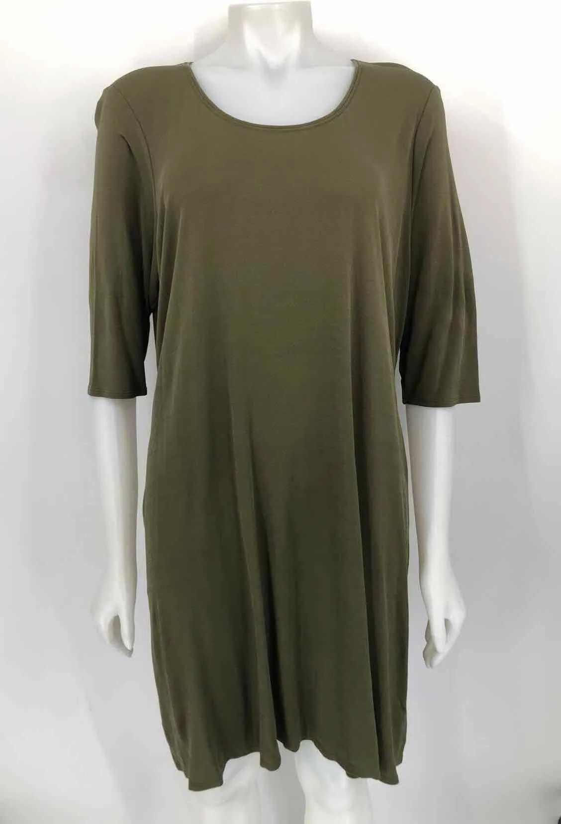 EILEEN FISHER Olive Silk Short Sleeves Tunic Size X-LARGE Dress