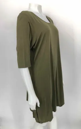 EILEEN FISHER Olive Silk Short Sleeves Tunic Size X-LARGE Dress