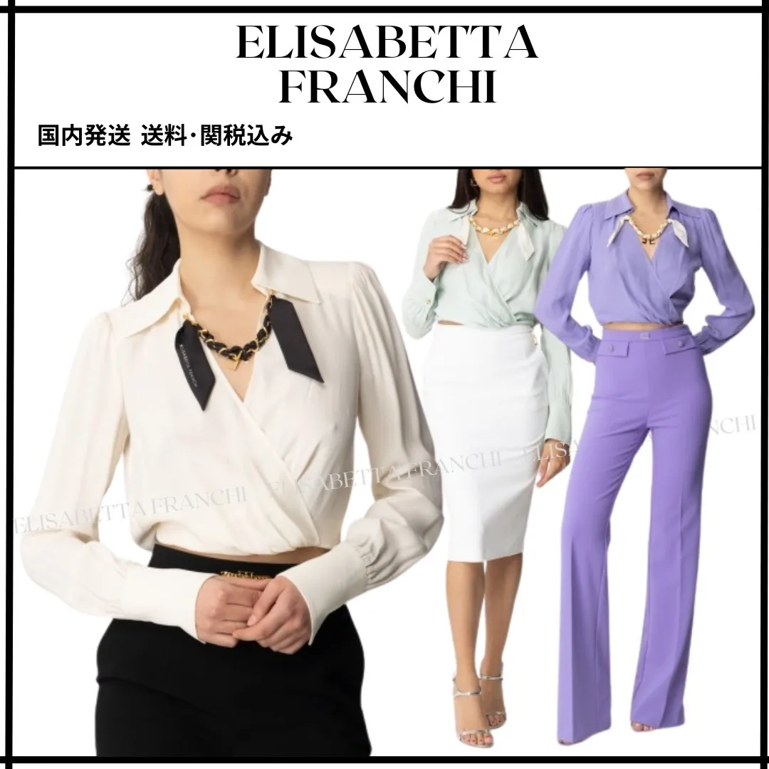 ELISABETTA FRANCHI  |Long Sleeves Chain Plain Party Style Office Style