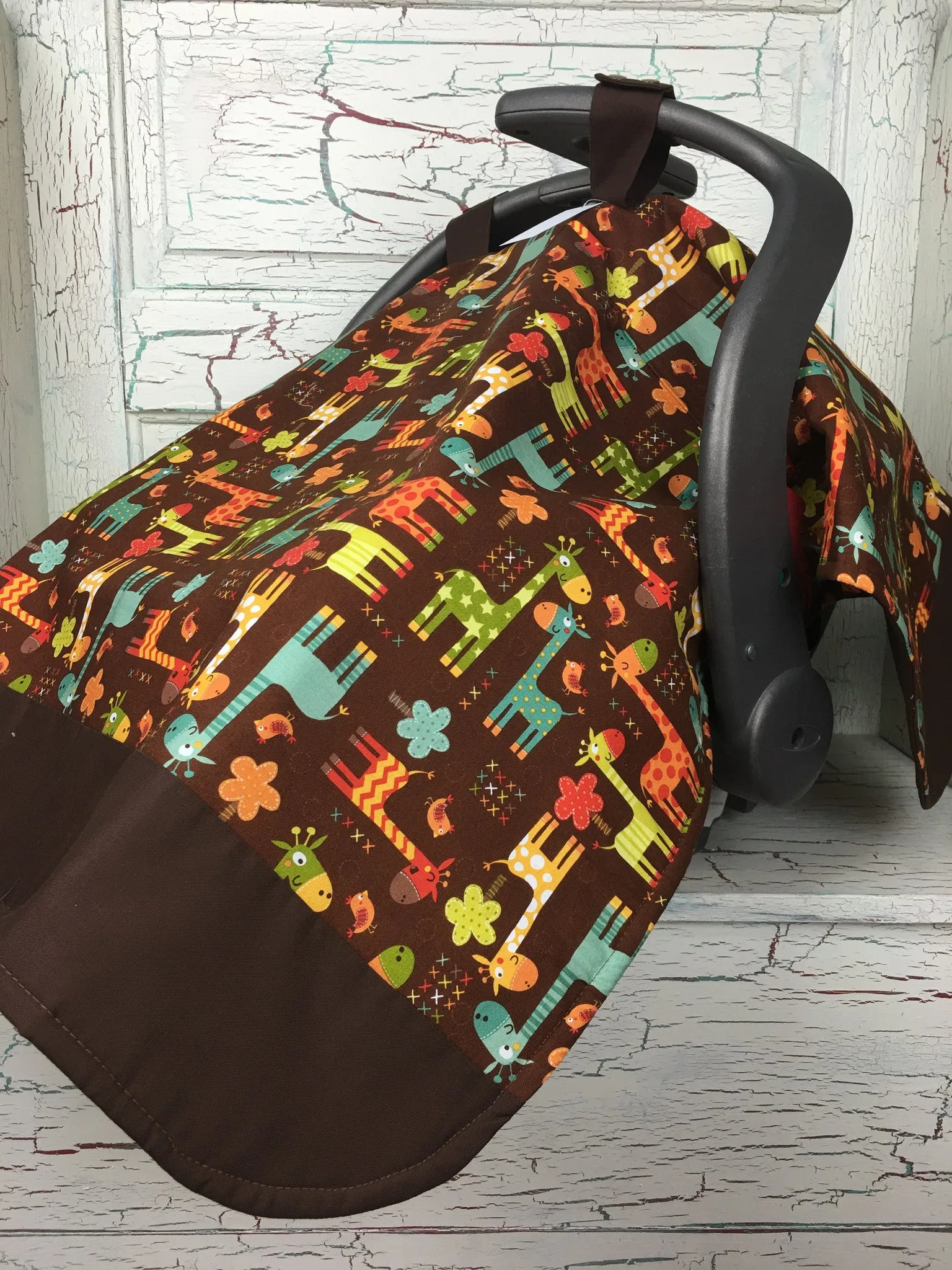 Giraffe Crossing in Brown Carseat Tent