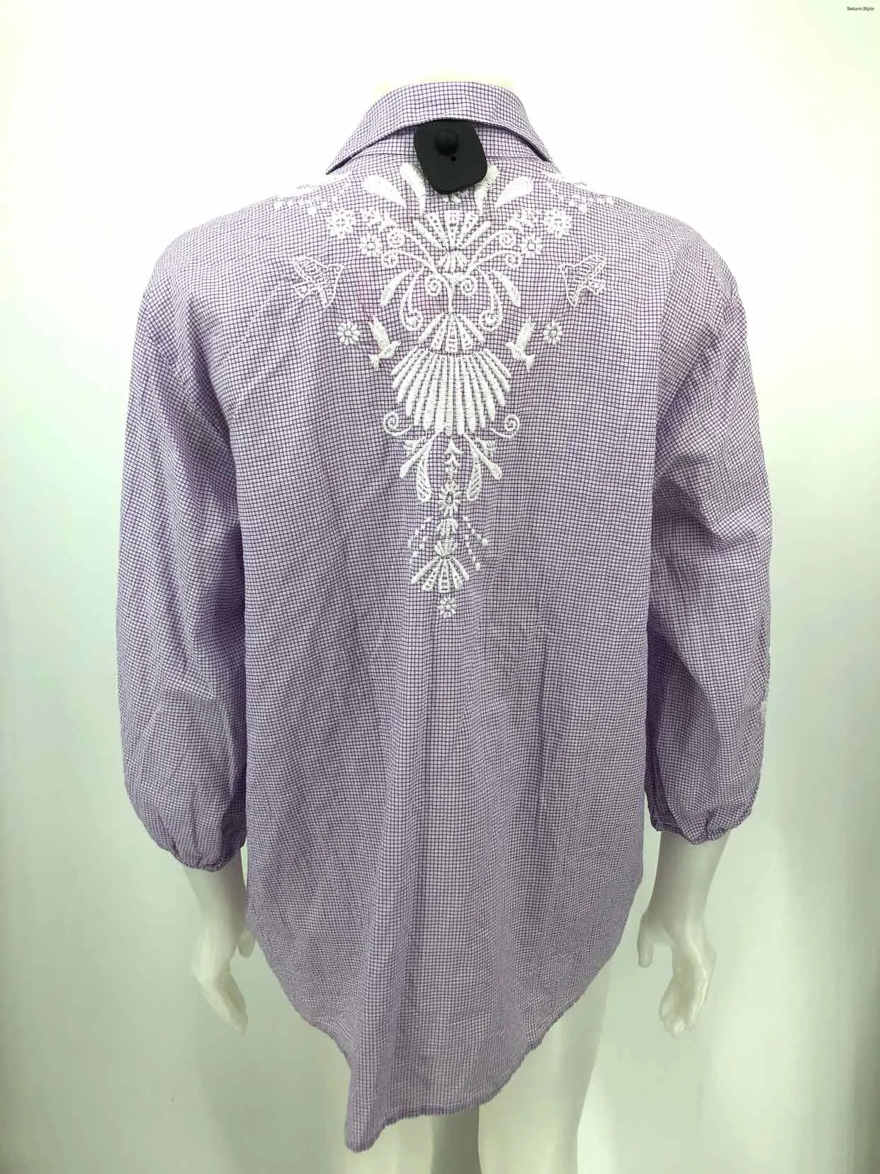 JOHNNY WAS Lavender White Embroidered Shirt Size X-LARGE Top