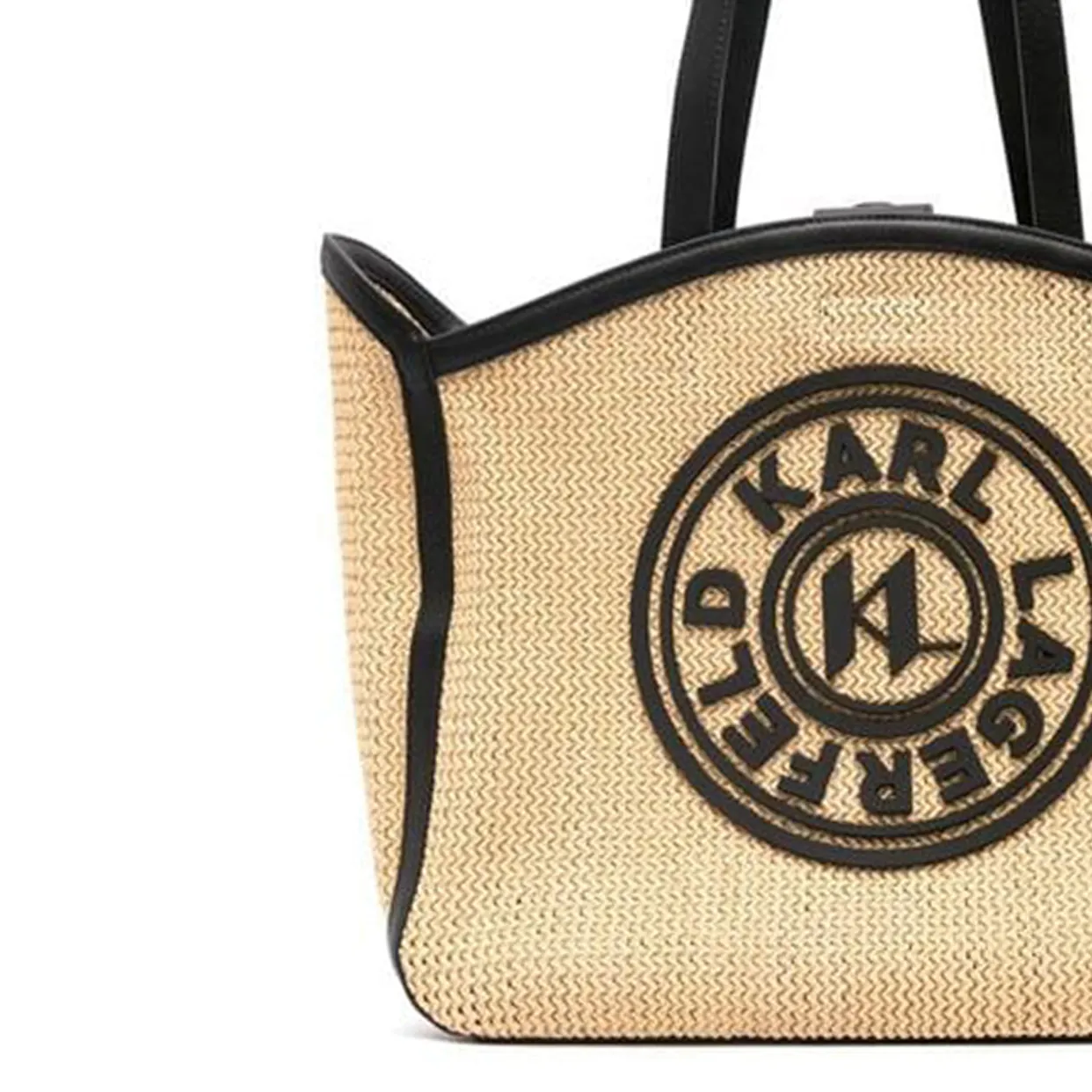 Karl Circle Raffia Tote Bag -Natural