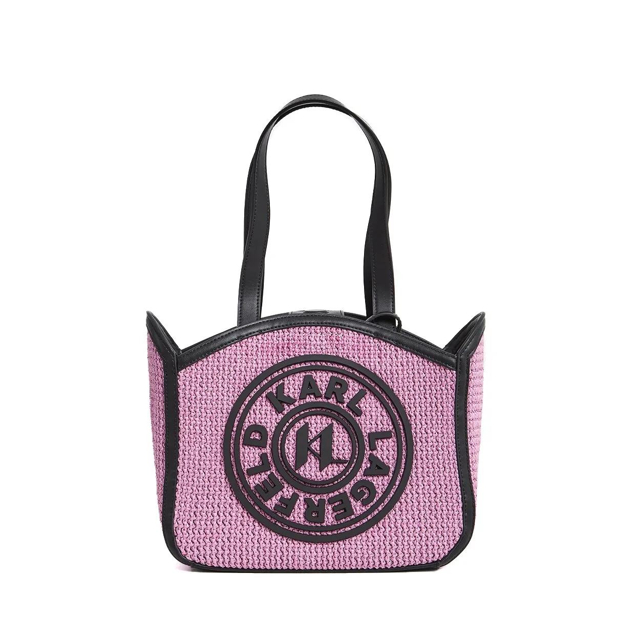 Karl Circle Raffia Tote Bag -Pink