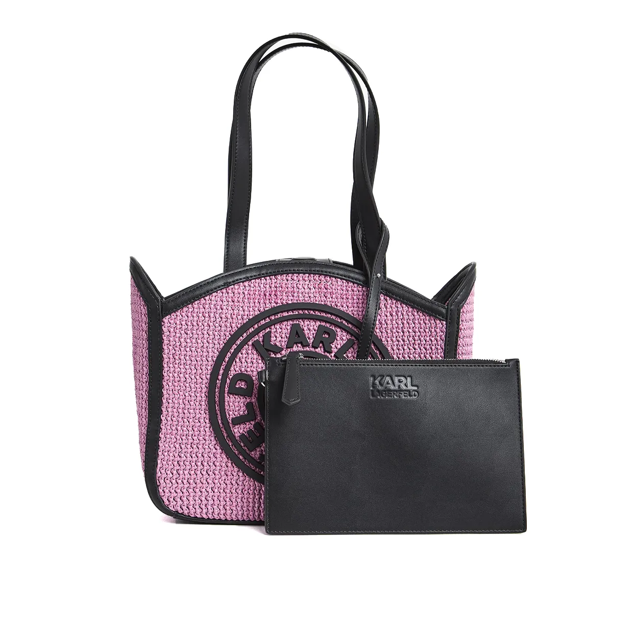 Karl Circle Raffia Tote Bag -Pink