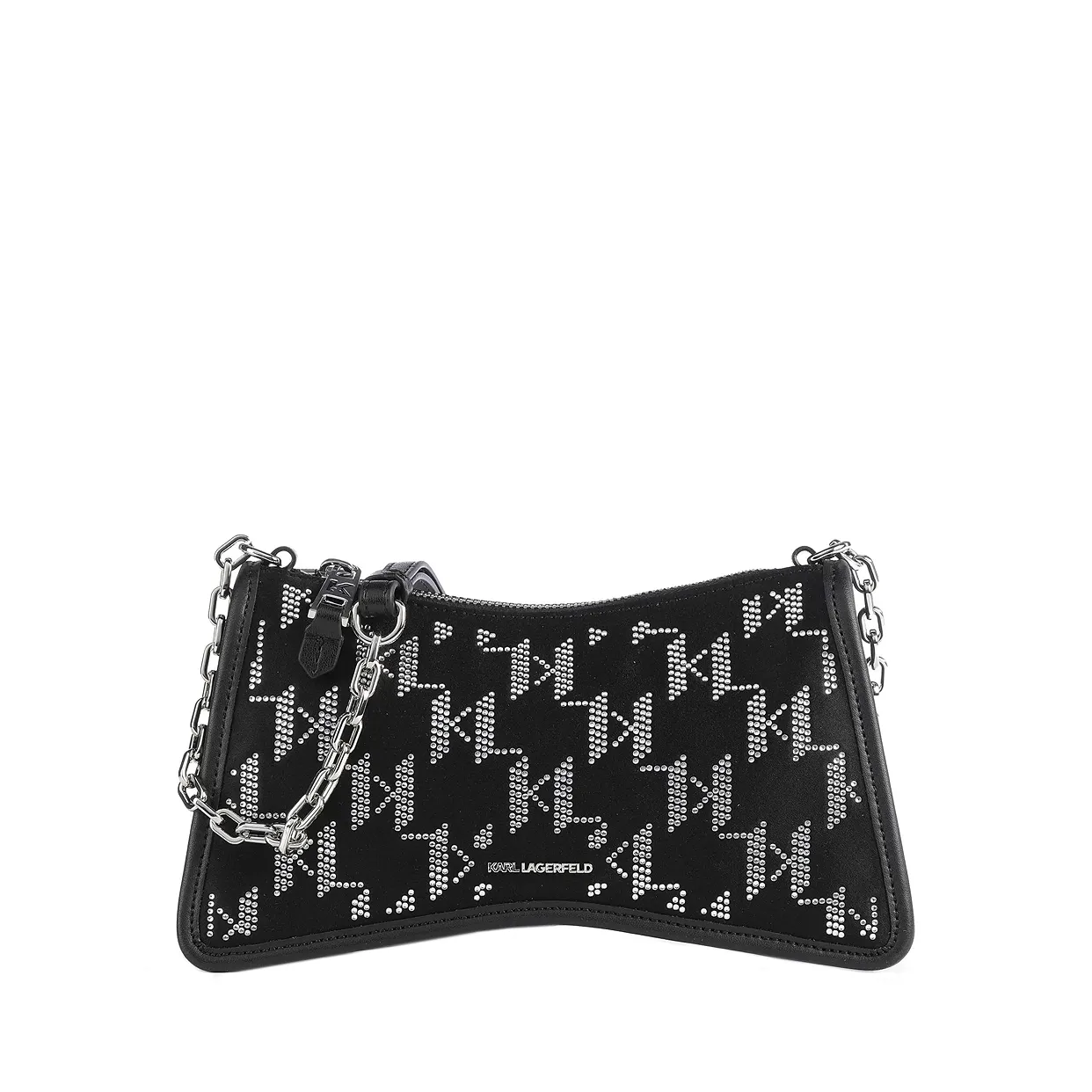 Karl Element Rhinestone Crossbody Bag -Black