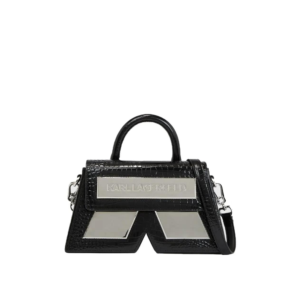 K/Ikon Small Croc-Effect Crossbody Bag -Black