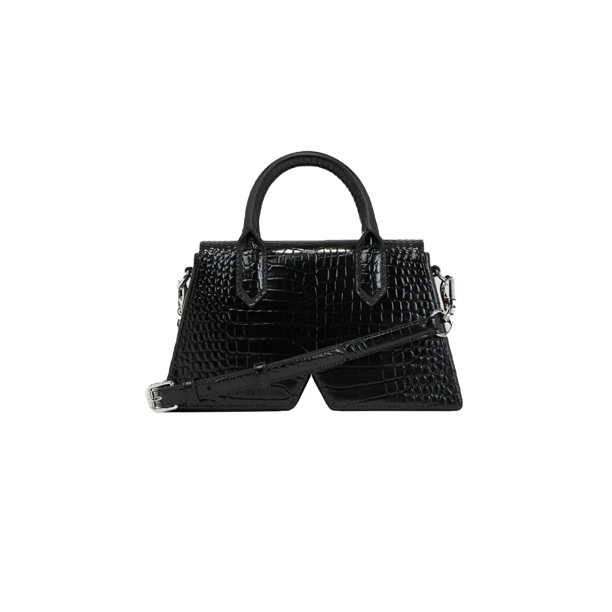 K/Ikon Small Croc-Effect Crossbody Bag -Black