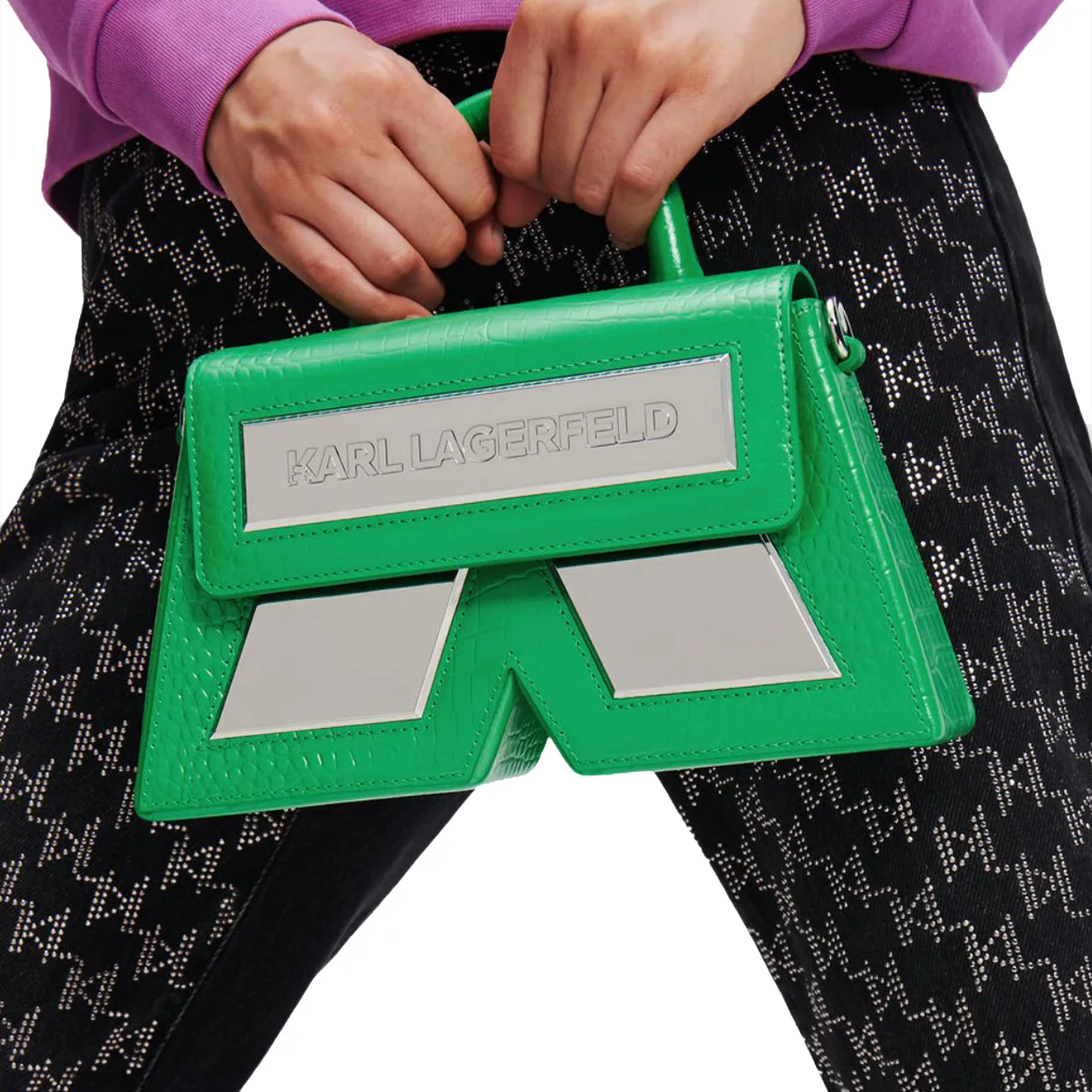 K/Ikon Small Croc-Effect Crossbody Bag -Green