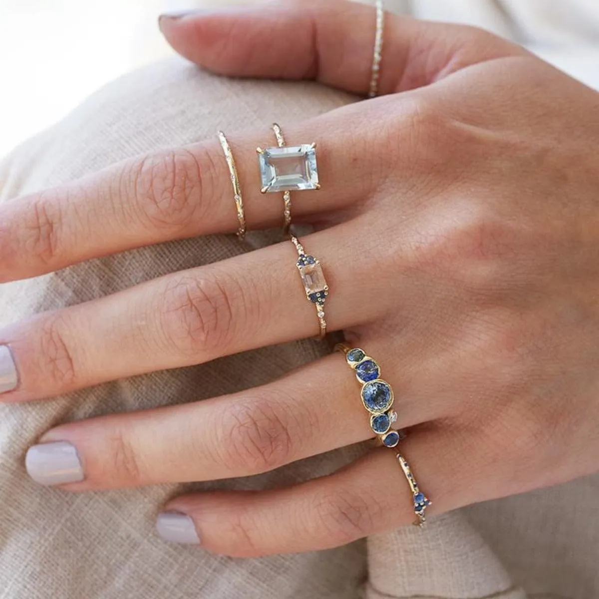 Large Starry Aquamarine Ring