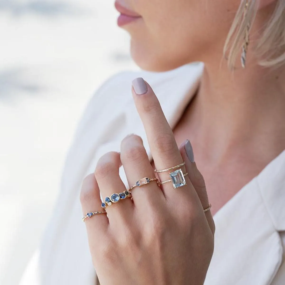 Large Starry Aquamarine Ring