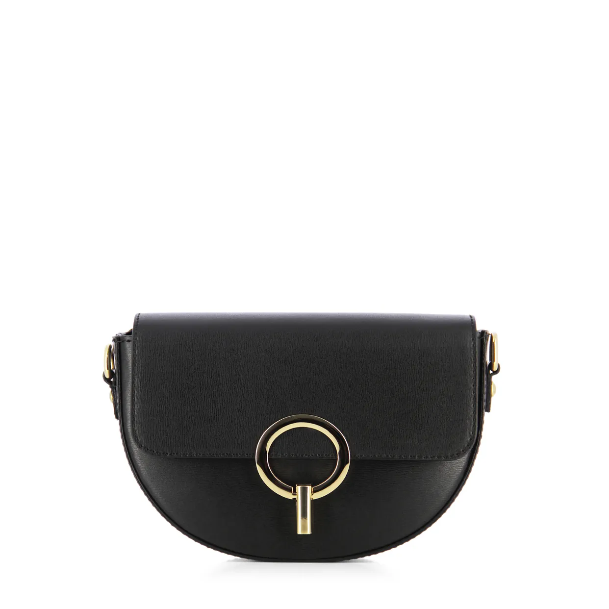 Leather Buckle Crossbody Bag-Black