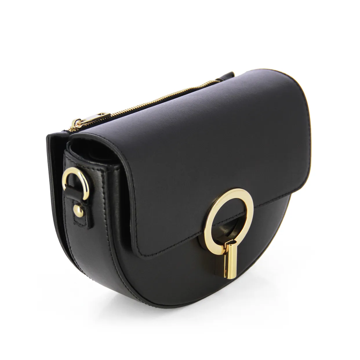 Leather Buckle Crossbody Bag-Black