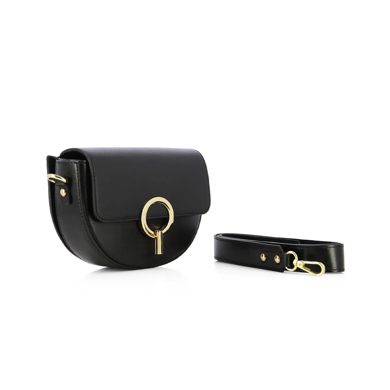 Leather Buckle Crossbody Bag-Black