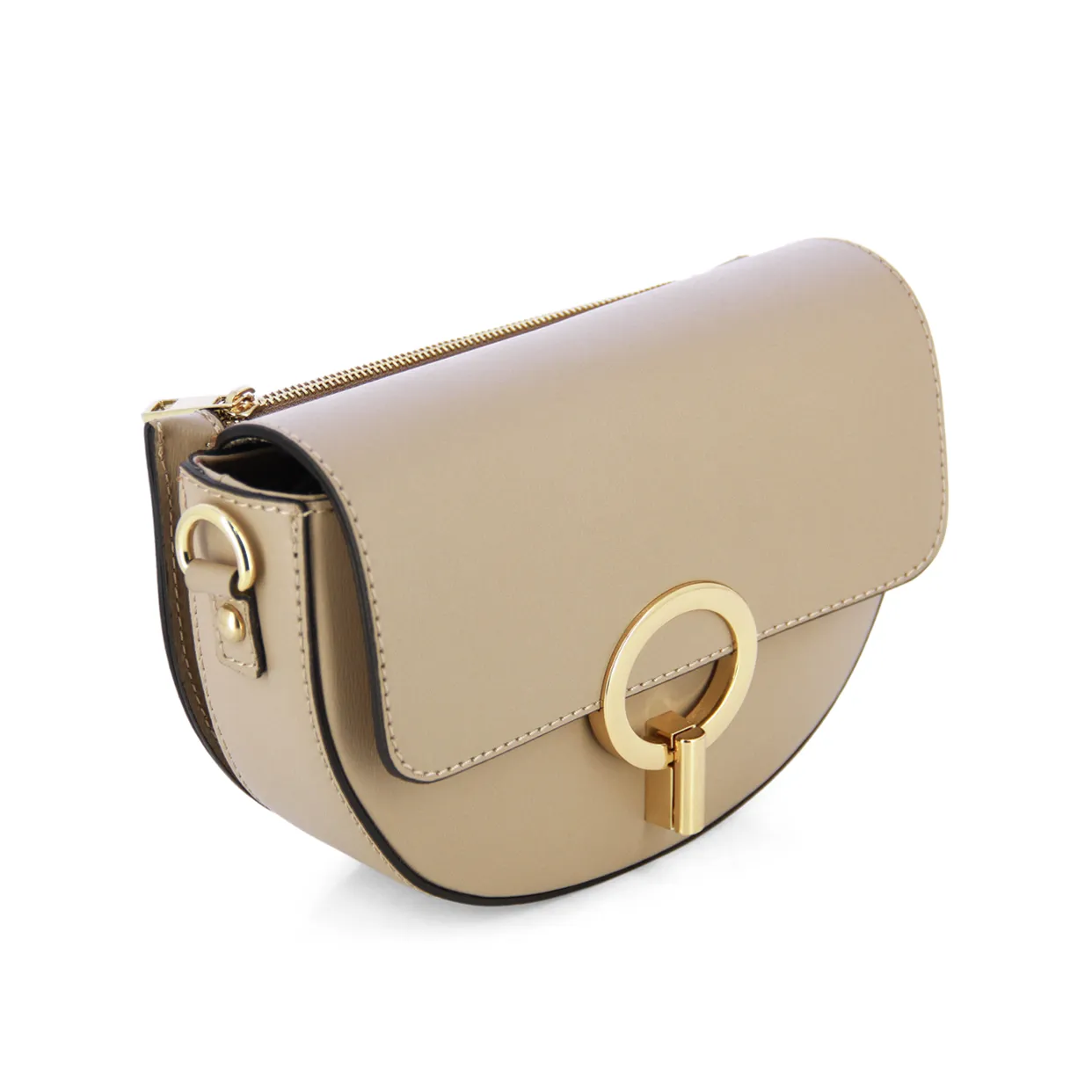 Leather Buckle Crossbody Bag-Tan