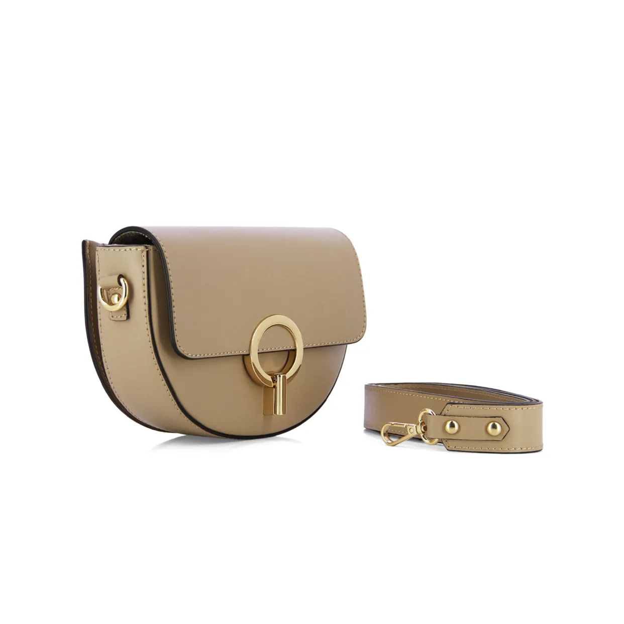 Leather Buckle Crossbody Bag-Tan