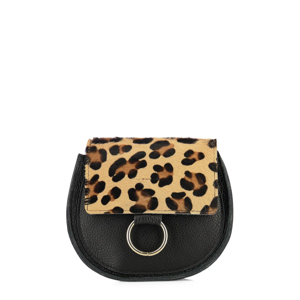 Leopard Print Crossbody Bag -Black/Tan