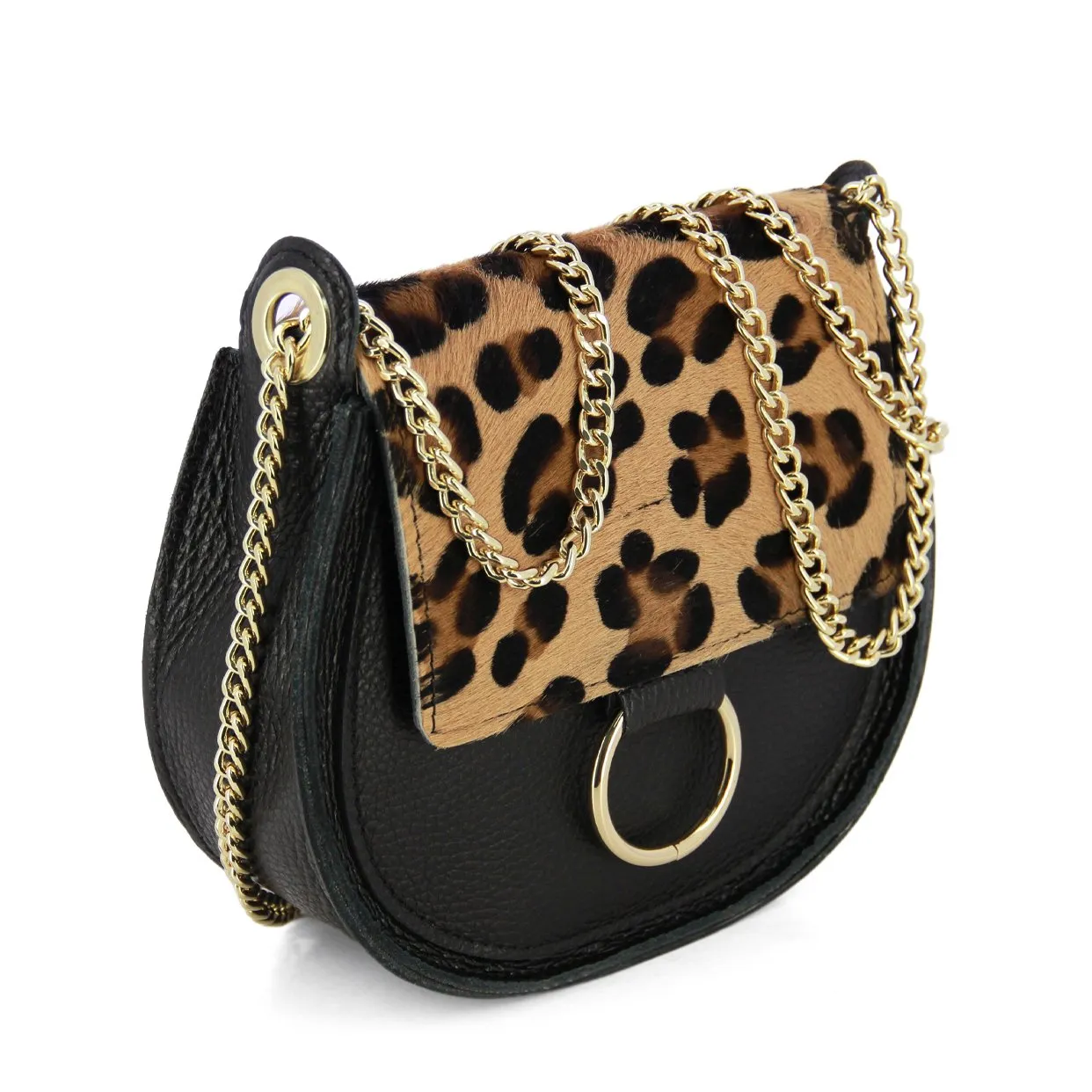 Leopard Print Crossbody Bag -Black/Tan