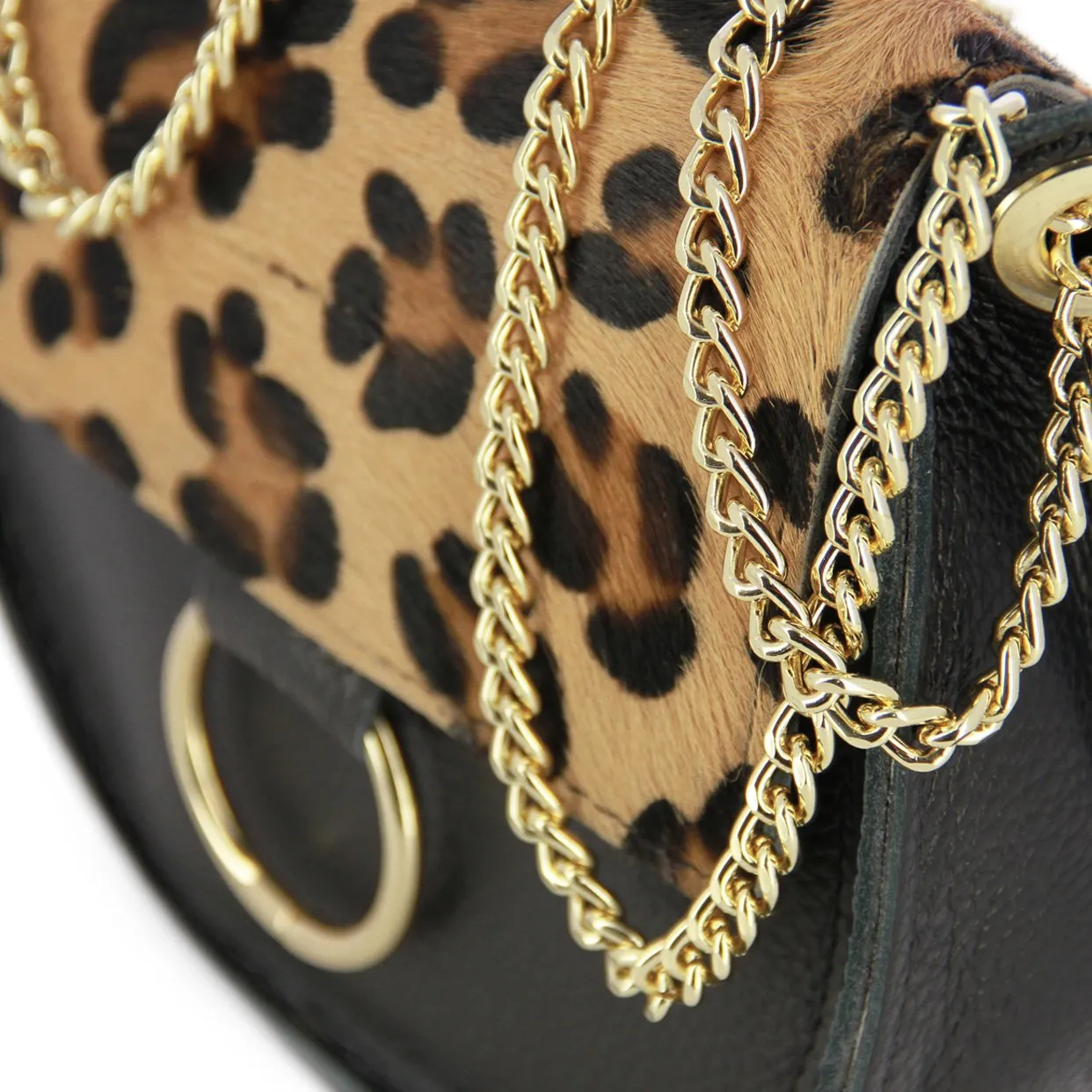 Leopard Print Crossbody Bag -Black/Tan