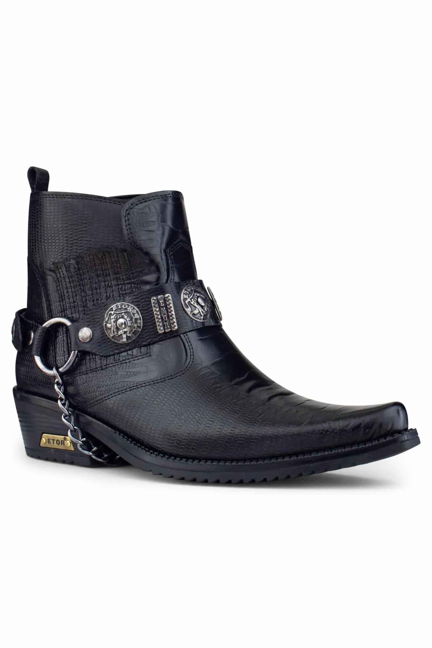 Mens Real Leather Cowboy Boots with Chain