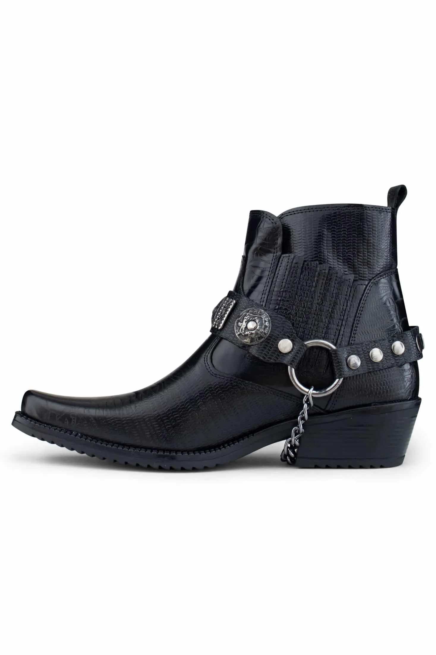 Mens Real Leather Cowboy Boots with Chain