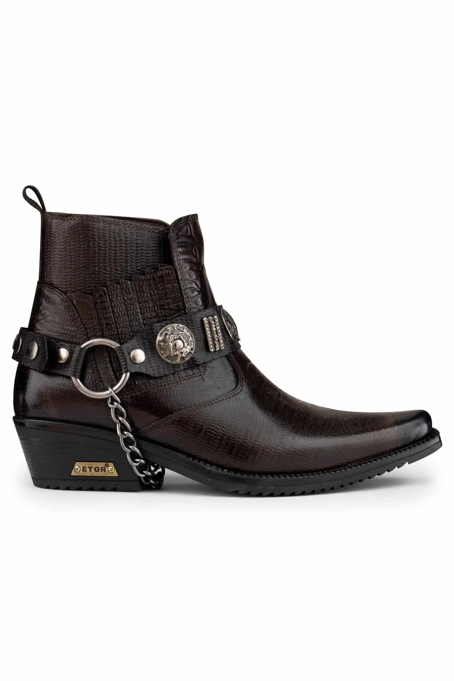 Mens Real Leather Cowboy Boots with Chain