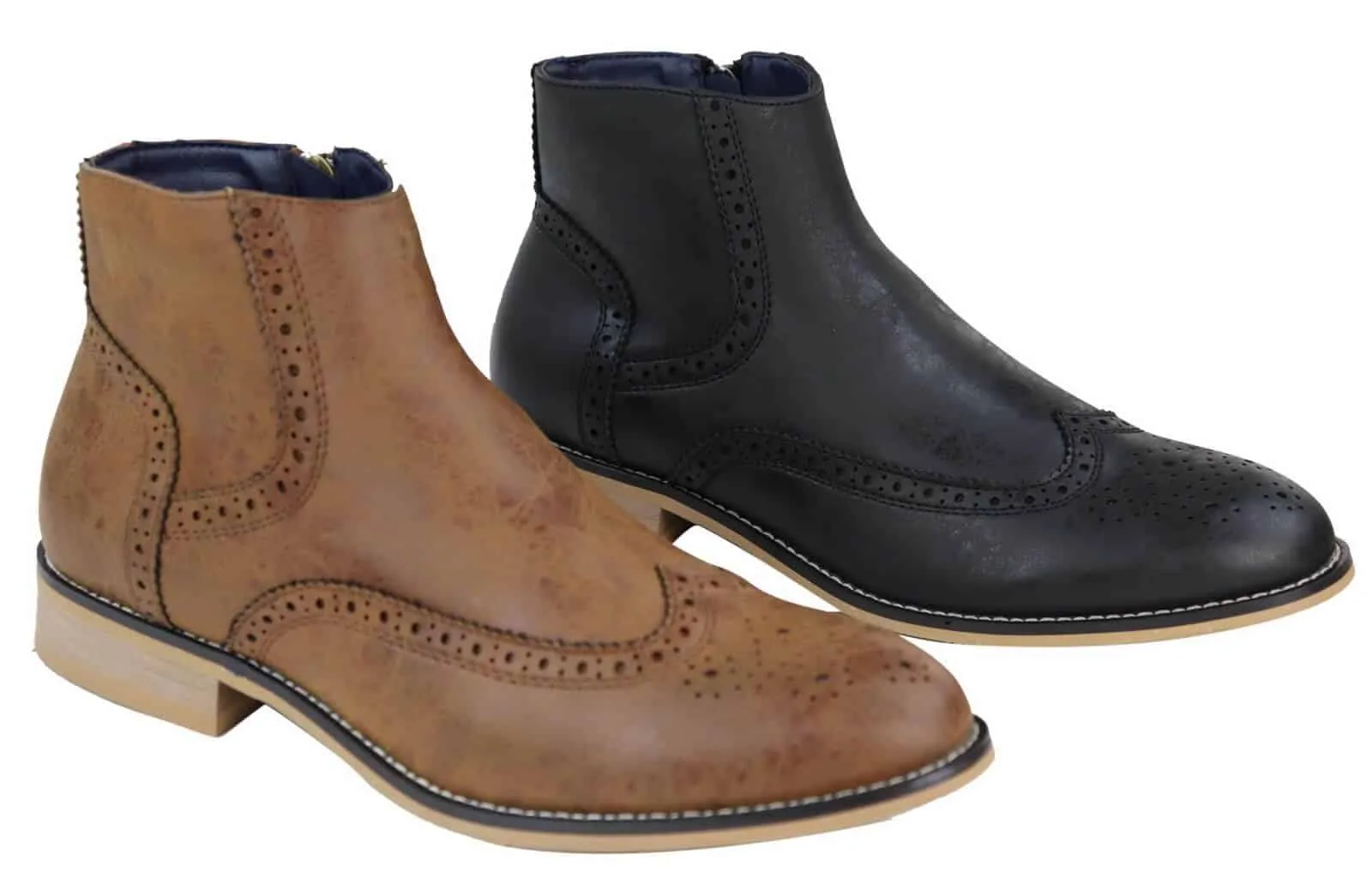 Mens Zip-Up Peaky Blinders Brogue Boots