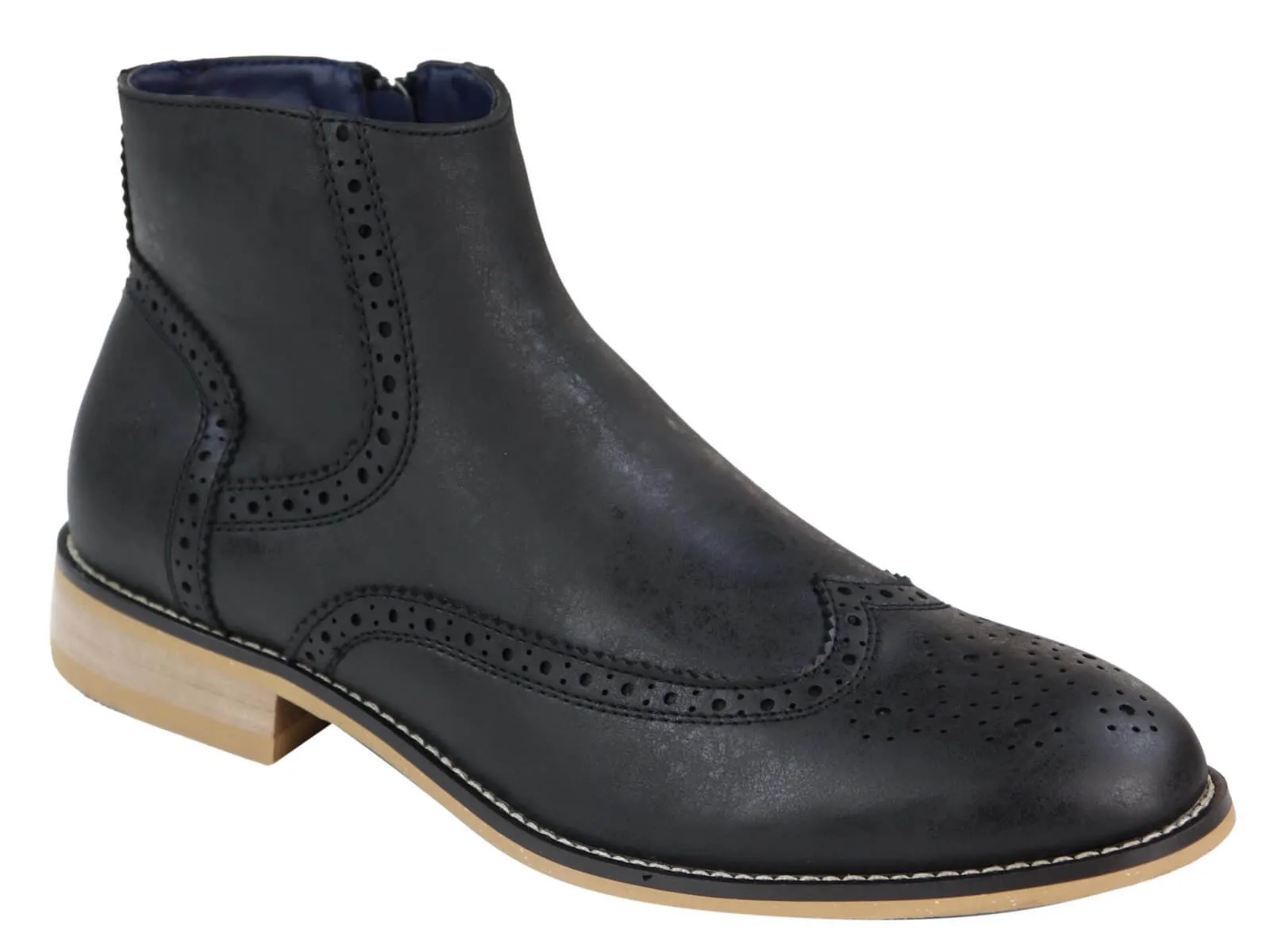 Mens Zip-Up Peaky Blinders Brogue Boots